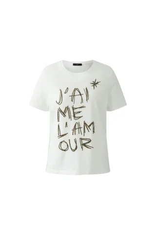 Oui - T-Shirt white brown - Gr. - 40