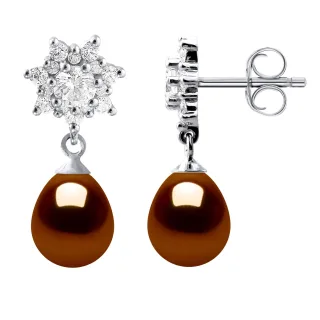 Ohrringe Hängeohrringe Süßwasserperlen 7-8mm Schokoladenbirnen Schmuck 925