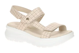 Panama Jack Sandale Noor Plaid B1 Beige Damen Plateau Klettverschluss Echtleder