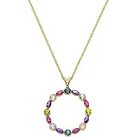 HOPLO Goldkette Gold Collier mit Farbsteinen Ankerkette diamantiert 585-14 Karat Gold, Made in Germany