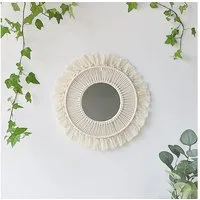 FOUORTUNATE-BEE Spiegel Boho Wandspiegel rund Makramee Fransen Deko Schlafzimmer Wohnzimmer, Runder Deko Spiegel mit Fransen Wanddeko Boho Zimmer Wohnung