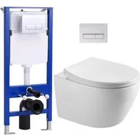 HOROW WC-Komplettset Vorwandelement WC Set Spülkasten WC Drückerplatte Set, wandhangend, (Toilette mit Spülkasten Spülrandloses WC Wand WC Spülrandlos)