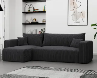 Ecksofa mit Schlaffunktion Sofa LUNA Stoff Poso Dunkelgrau Ottomane Links