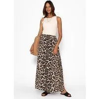 SASSYCLASSY Maxirock Maxi Musselin Rock mit Schlitz für Damen Maxirock aus Baumwolle mit elastischem Bund Schwarz Leo Taupe Pink