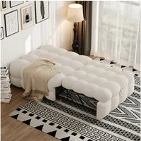 Merax Daybett aus Teddysamt (1 tlg), 2-in-1 Fußhocker Polsterbett mit Ausziehbett, Einzelbett Schlafsofa
