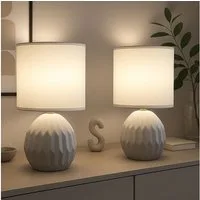 GLOBO LIGHTING Tischleuchte, Leuchtmittel nicht inklusive, Tischlampe Tischleuchte Nachttischlampe Keramik Textil grau H 23 cm 2x