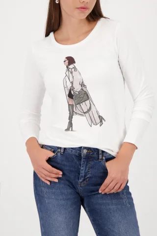 monari - Langarmshirt mit Print off-white - Gr. - 44