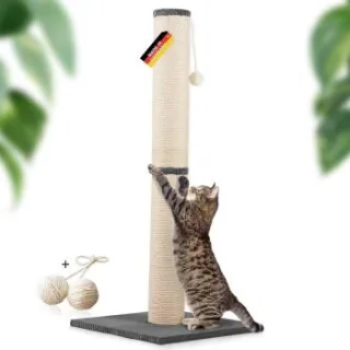 Rohrschneider ® Kratzbaum XL, extra dicke Kratzsäule Ø 12 cm, mit Spielzeug, Bodenplatte mit Cordbezug dunkelgrau 45 cm, 45 cm, 1,07 m