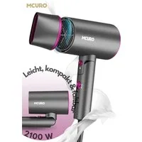 MCURO Reisehaartrockner Reise föhn Faltbar Hair Dryer mit aufsätzen, 2100 W, Leise Föhn klein mit Diffusor/Stylingdüse, Für Urlaub, Fitness