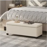 HOMCOM Sitzbank Ottomane mit Stauraum (Fußhocker aus Cord mit abnehmbarem Deckel, Beinen, 1-St., Aufbewahrungstruhe für Wohnzimmer, Schlafzimmer), 112 x 42 x 40 cm, Beige