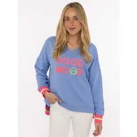 Zwillingsherz Sweatshirt Dana Neon-Bündchen, V-Ausschnitt, Langarm, Front-Stickerei