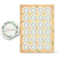 Logbuch-Verlag Aufkleber Danke Aufkleber Eukalyptus Sticker grün gold Ø 4 cm (1 Bogen = 24
