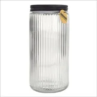 dobman exclusive household Vorratsglas Glas mit Deckel in Schwarz ca. 0,9 L Vorratsglas gestreift Einmachglas, Glas, Metall, gestreifte Glas-Optik