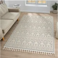 Vimoda Teppich Wohnzimmer Boho Skandi Frisé-Teppich, Rechteck, In & Outdoorteppich,Hoch Tief,3D, Balkon,Küchenteppich,Flur,Creme