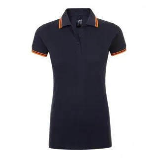 SOLS Damen/Damen Pasadena Tipped Kurzarm-Pique-Poloshirt (French Navy/Neon Orange)