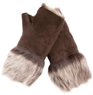 Damen-Fäustlinge aus Lammfell, fingerlose Manschetten, Toscana-Wildleder, Schaffellfell