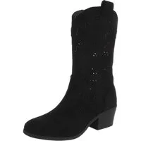 Ital-Design Moderne Damen-Stiefel mit Lochmuster und Blockabsatz Sommerboots (91154447) Blockabsatz Stiefel in Schwarz