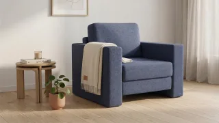 BRUNO Schlafsessel 70cm in Blau | praktische Größe | stabiles Massivholz & Boxspringkomfort