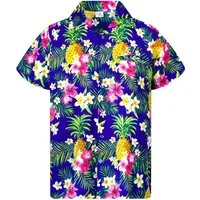 King Kameha Hawaiihemd Pineapple Flowers Funky Hawaii-Hemd Kurzarm Front-Tasche Unisex