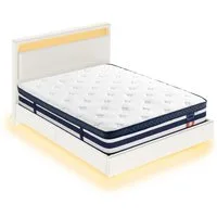 VASAGLE Polsterbett Bettgestell, Doppelbettgestell, Bett mit LED-Beleuchtung, wolkenweiß