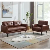 GRAVFORCE Sofa Prägunoserie Modern Kunstleder Braun für Wohnzimmer, 3 Teile, Büro Einfache Montage 146x72x77
