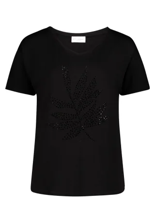 so cosy - T-Shirt mit V-Ausschnitt und dekorativem Frontprint schwarz - Gr. - 42