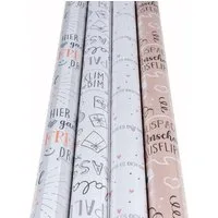 Levandeo® Dekoobjekt, 4 Rollen Geschenkpapier Set 70x200cm Geburtstag Weiß Braun Freunde