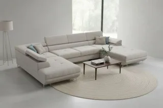 Wohnlandschaft Schlafsofa GIANLUCA in Stoff Gerra Silbergrau Ottomane 105 cm ...