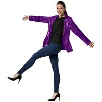 dressforfun Blouson Kurzjacke, Für viele Outfits und Anlässe, Ziertaschen an den Seiten (Bundjacke, Konfektionsgröße S in lila) Damen-Jackett mit glitzernden Pailletten, Kragen & Knopf zum Schließen