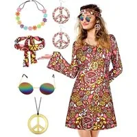 LuxusKollektion Hippie-Kostüm Kostüm Hippie 70er Damen Set Disco Anzug Accessoires XXL