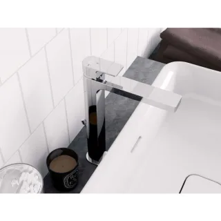 Ideal Standard Edge Waschtischarmatur A7113AA mit Ablaufgarnitur, mit verlängertem Sockel, BlueStart, verchromt