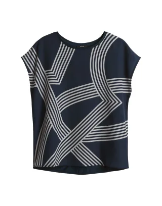 Opus - Regular Printshirt im Materialmix - Sabethi print blau - Gr. - 38