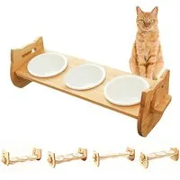 Rywell Futternapf verstellbar Hundenapf & Katzennapf Futterstation für Katze/Kleiner, Keramik, 3 Keramiknäpfe à 213ml, Rutschfest, Leicht zu Reinigen, Ergonomisch