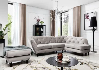 Ecksofa inkl.Hocker CHARLOTTE in Stoff Matt Velvet Cappuccino Ottomane Rechts