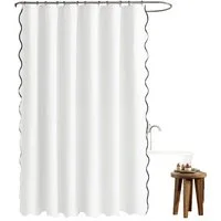 Agger Duschvorhang mit Wellenkante, Leinenstruktur, mit 12 Metallhaken, niedlicher Breite 180 cm, strapazierfähiger, waschbarer, wasserdichter Duschvorhang 180x180cm