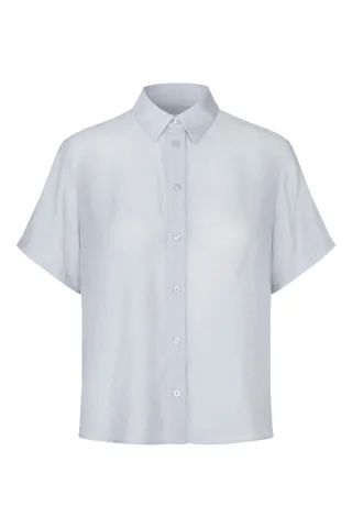 samsøe & samsøe - Kurzarm-Bluse mit Kentkragen von Samsøe & Samsøe blau/grau/weiß - Gr. - L