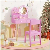 COSTWAY Schminktisch, Kinder Schminktisch mit LED-Beleuchtung, Holz