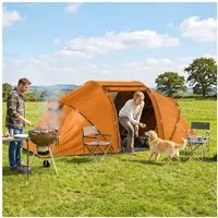 Outsunny Tunnelzelt Campingzelt mit Bodenplane, Personen: 4 (Familienzelt, 1 tlg., mit Transporttasche, 22 Heringe, 8 Abspannseile), für Camping Reise Trekking Garten, Orange