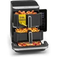 GOURMETmaxx Heißluftfritteuse GOURMETmaxx Heißluft-Fritteuse 2800W schwarz Doppelkorb vertikal 4l + 6l mit Pizzafach, 2800 W, Heissluftfritteuse XXL, ohne Öl, für Fritteusen Pizza etc.