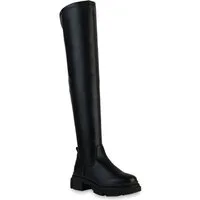 VAN HILL 837935 Overkneestiefel Damen Leicht Gefütterte Overknees Stiefel Profil-Sohle