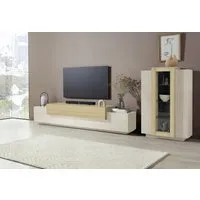 Home affaire Wohnwand Coro, Anbauwand, Medienwand, (Set, 2-St), Lowboard 4 Fächern Breite 200 cm und Vitrine 3 Türen Breite 80 cm