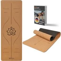 DH FitLife Yogamatte aus hochwertigem Kork & TPE, Gymnastikmatte 183 x 61 x 0,6 cm (naturfreundliche und rutschfeste Fitnessmatte, Korkmatte dicker mit Orientierungslinien), hautverträglich, leicht und tragbar