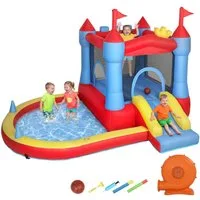 AIYAPLAY Hüpfburg mit Gebläse Rutsche Trampolin Planschbecken/Bällebad Basketballkorb, (Bouncy Castle, 1-tlg., Aufblasbar Spielcenter), für 3-8 Jahre Kinder für Indoor & Outdoor 342x255x209 cm Blau