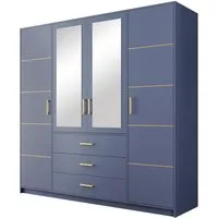 MIRJAN24 Kleiderschrank Bali II (mit 3 Schubladen und 4 Türen) goldfarbenen Elementen, mit Frontspiegel und Kleiderstange