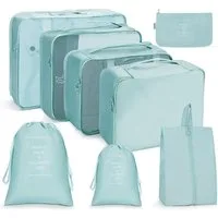 Diwzbyn Kofferorganizer Packwürfel, wasserdichte Reise-Kleiderbeutel, Packtaschen für Koffer, Faltbar / Verstaubar / atmungsaktiv mit Mesh-Oberseite, 8-teilig