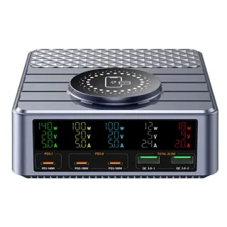 [GaN Tech] Bakeey WLX-F2 260W 5-Port USB PD Charger with 15W Wireless Charger Pad 2USB-A+3USB-C Fast Charging Desktop Ch