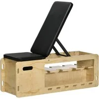 HOMCOM Hantelbank mit Aufbewahrungsbox und Widerstandsbändern, (Trainingsbank, 1-tlg., Verstellbare Fitnessbank), für Gewichtheben, Krafttraining, Massivholz