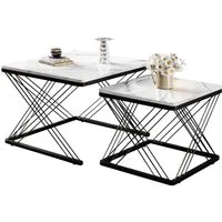 Merax Couchtisch, Set mit Stahlrahmen, Beistelltisch Hochglanz Marmoroptik, Satztisch