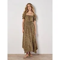 Apricot Midikleid Florales Kleid mit Smokdetails