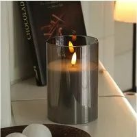 MARELIDA LED-Kerze im Glas LED Windlicht Echtwachs Timer H: 15cm D: 10cm grau, LED Classic, warmweiß (2100K bis 3000K)